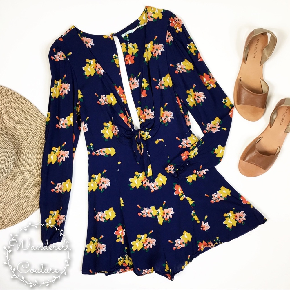 Kimchi Blue Long Sleeve Deep V Romper